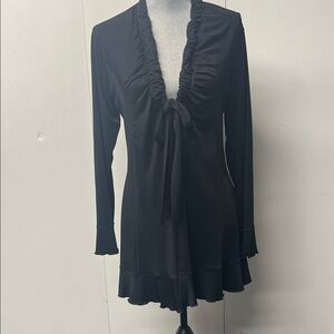 Black knit tie front long cardigan. Could be worn over anything.